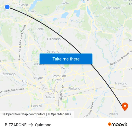 Bizzarone to Quintano map