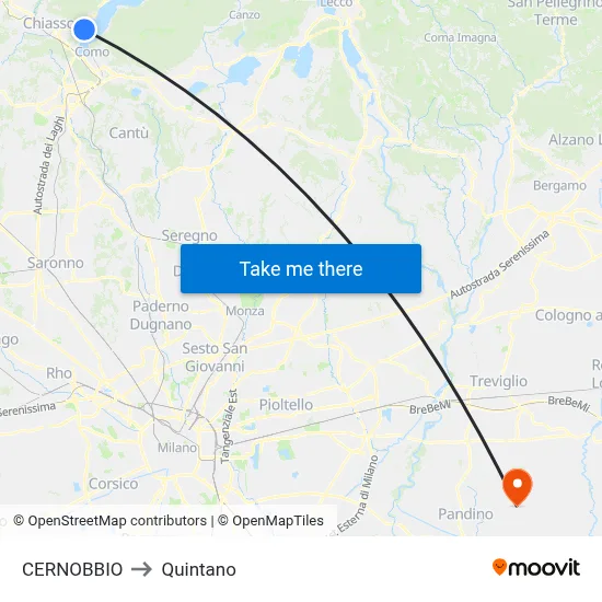 Cernobbio to Quintano map