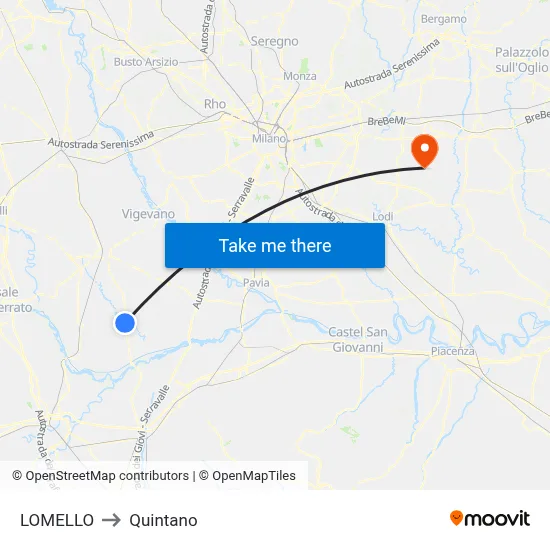 Lomello to Quintano map