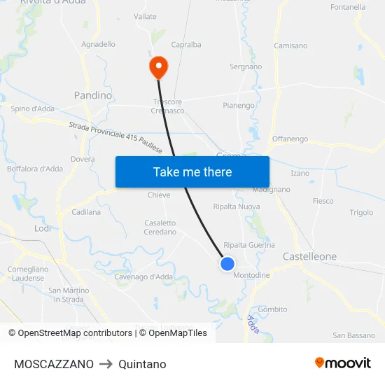 Moscazzano to Quintano map