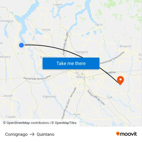 Comignago to Quintano map