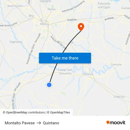 Montalto Pavese to Quintano map