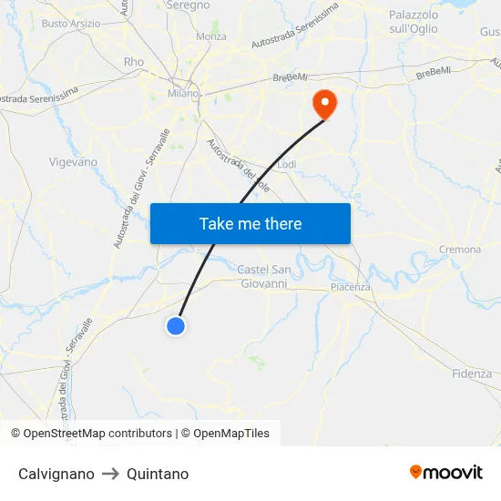 Calvignano to Quintano map