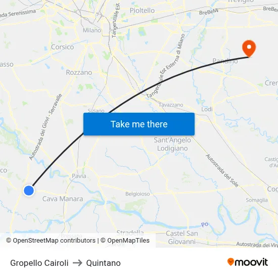 Gropello Cairoli to Quintano map