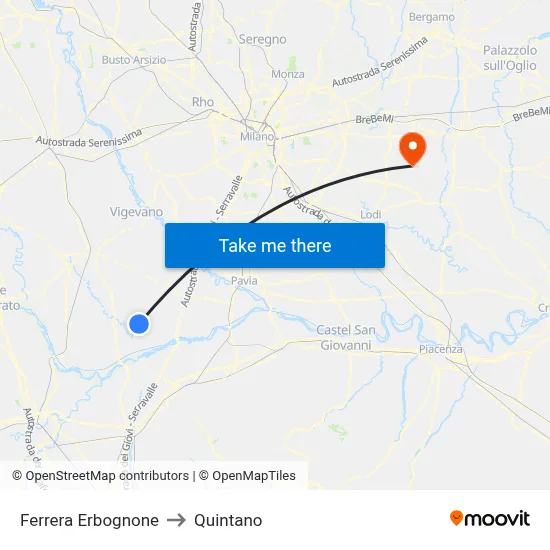 Ferrera Erbognone to Quintano map
