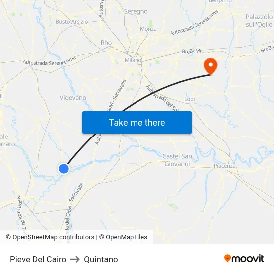 Pieve Del Cairo to Quintano map