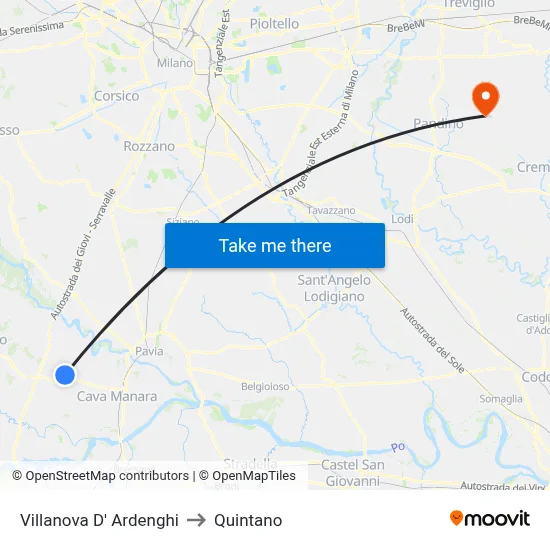 Villanova d'Ardenghi to Quintano map