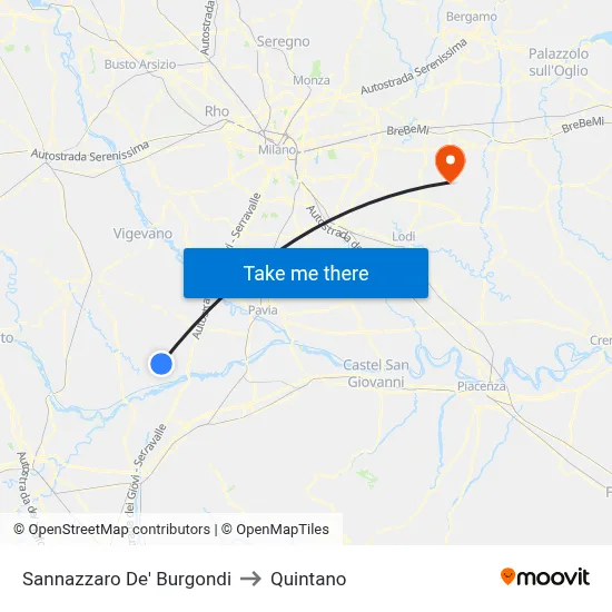Sannazzaro De' Burgondi to Quintano map
