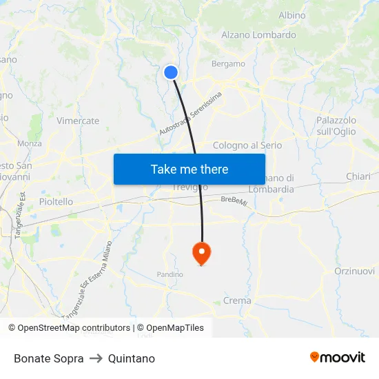 Bonate Sopra to Quintano map