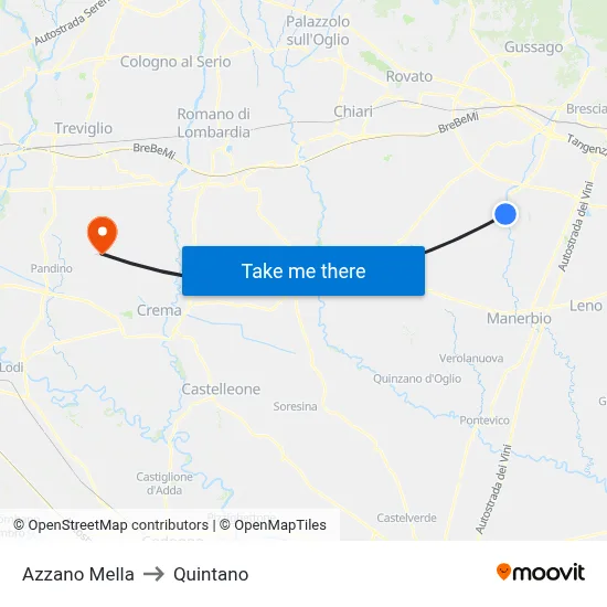 Azzano Mella to Quintano map