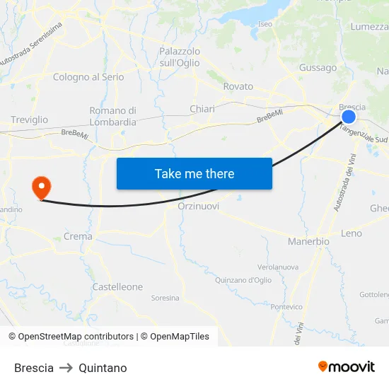 Brescia to Quintano map