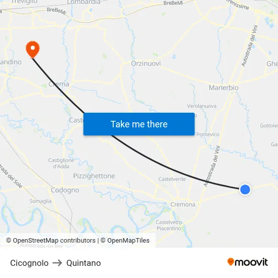 Cicognolo to Quintano map