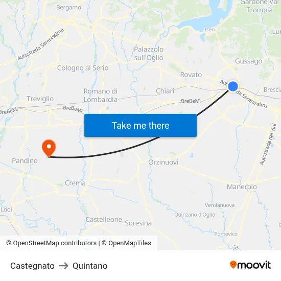 Castegnato to Quintano map