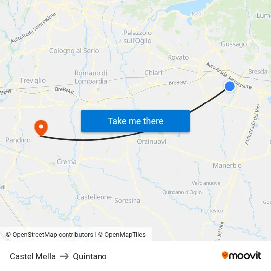 Castel Mella to Quintano map