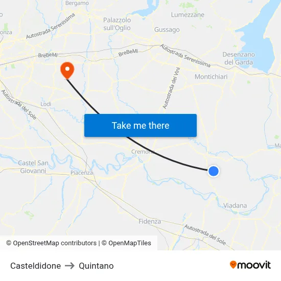 Casteldidone to Quintano map