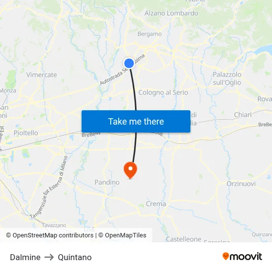 Dalmine to Quintano map