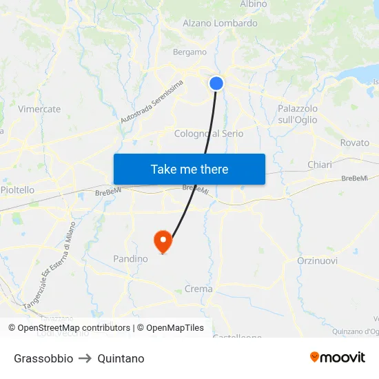 Grassobbio to Quintano map