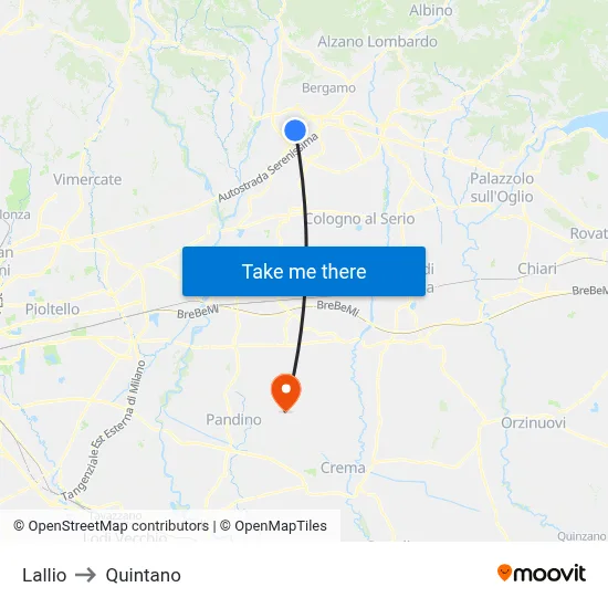 Lallio to Quintano map
