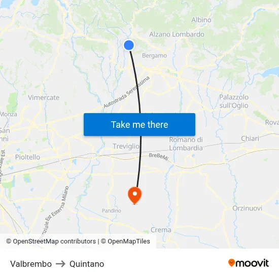 Valbrembo to Quintano map