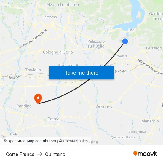 Corte Franca to Quintano map