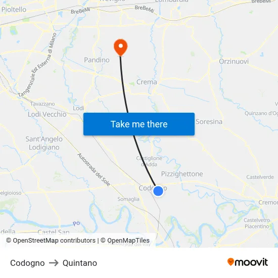Codogno to Quintano map
