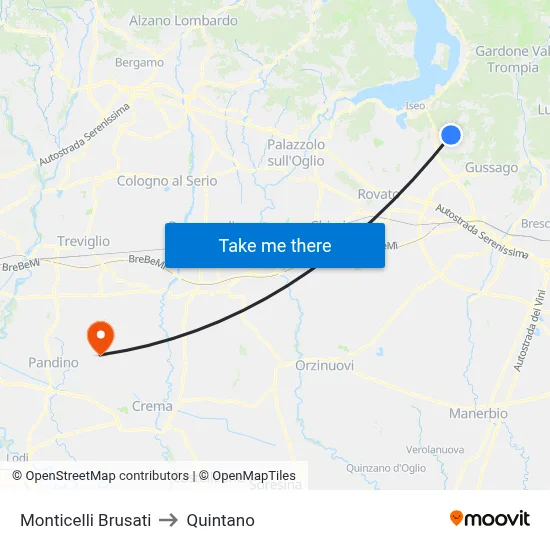 Monticelli Brusati to Quintano map