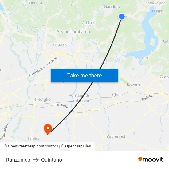 Ranzanico to Quintano map