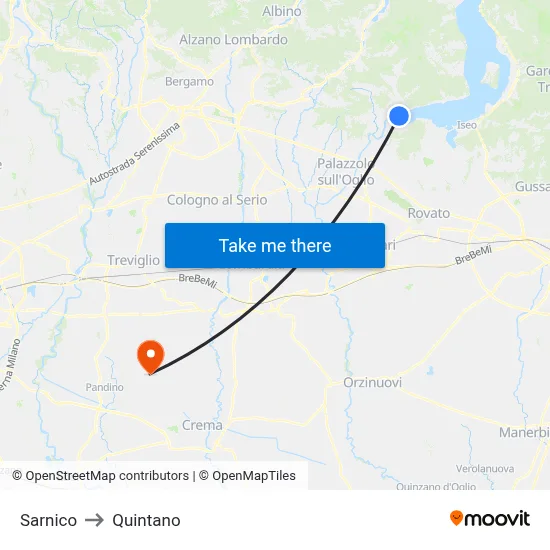 Sarnico to Quintano map
