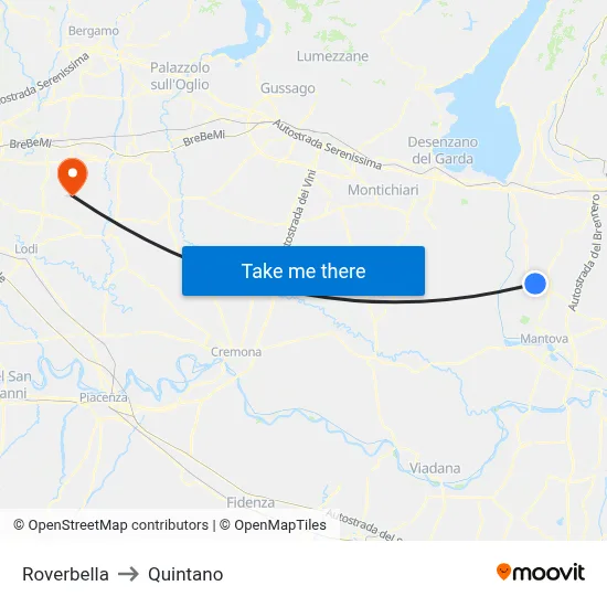 Roverbella to Quintano map