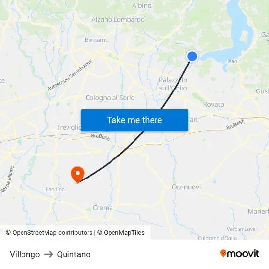 Villongo to Quintano map