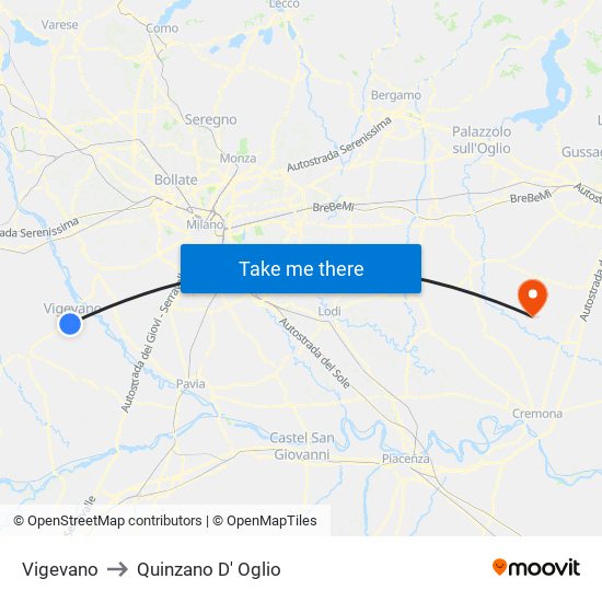 Vigevano to Quinzano D' Oglio map
