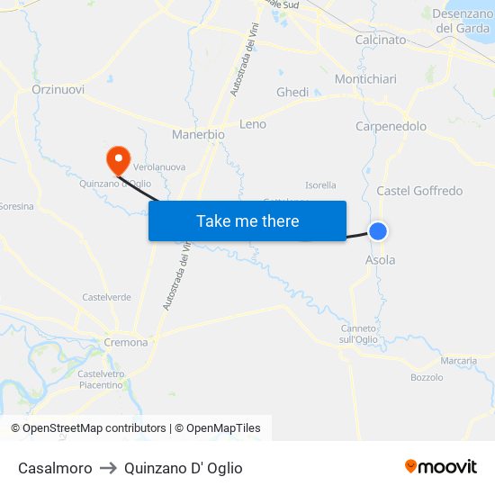 Casalmoro to Quinzano D' Oglio map