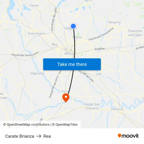 Carate Brianza to REA map