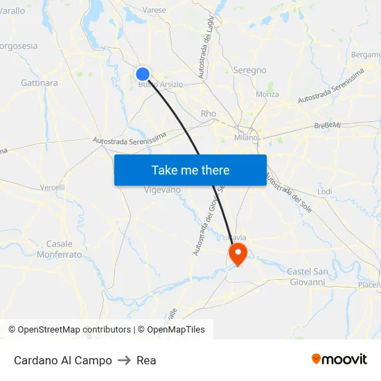 Cardano al Campo to REA map