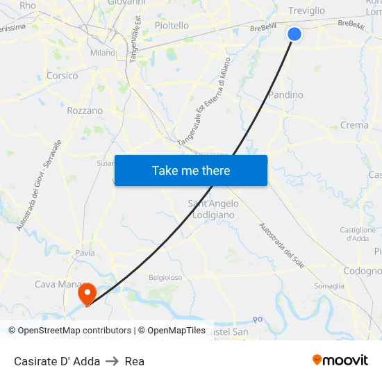 Casirate d'Adda to REA map