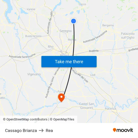 Cassago Brianza to REA map