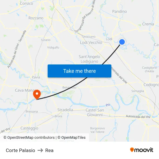 Corte Palasio to REA map