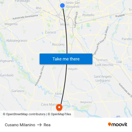 Cusano Milanino to REA map