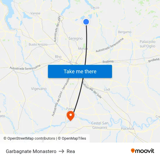 Garbagnate Monastero to REA map