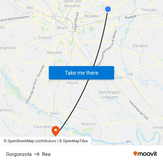 Gorgonzola to REA map
