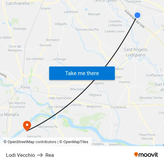 Lodi Vecchio to REA map