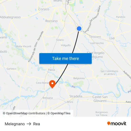 Melegnano to REA map
