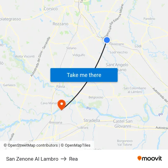 San Zenone Al Lambro to REA map
