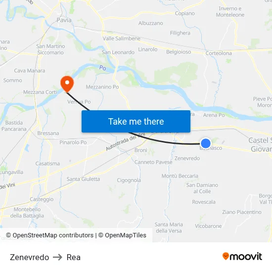 Zenevredo to REA map