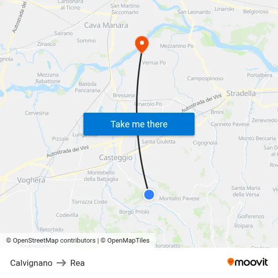 Calvignano to REA map