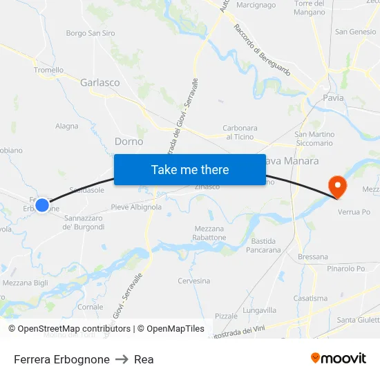 Ferrera Erbognone to REA map