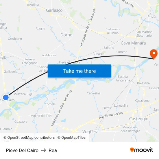 Pieve Del Cairo to REA map