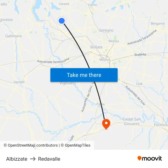 Albizzate to Redavalle map