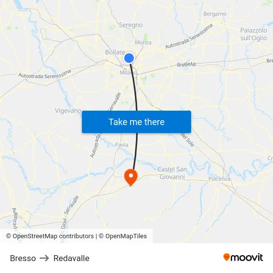 Bresso to Redavalle map