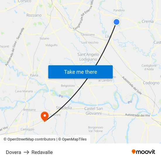 Dovera to Redavalle map